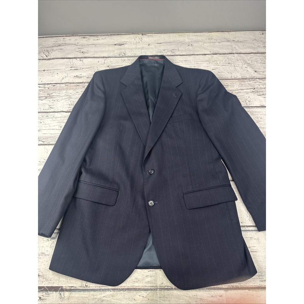 Stafford 100% Wool Blazer Mens 46L Blue with Pin Stripe Suit Jacket Sport Coat